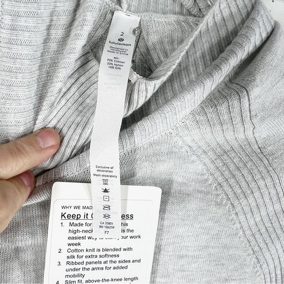LULULEMON Grey "Keep it cozy dress" Fitted Knit stretch lightweight sweater 2 - Picture 5 of 10